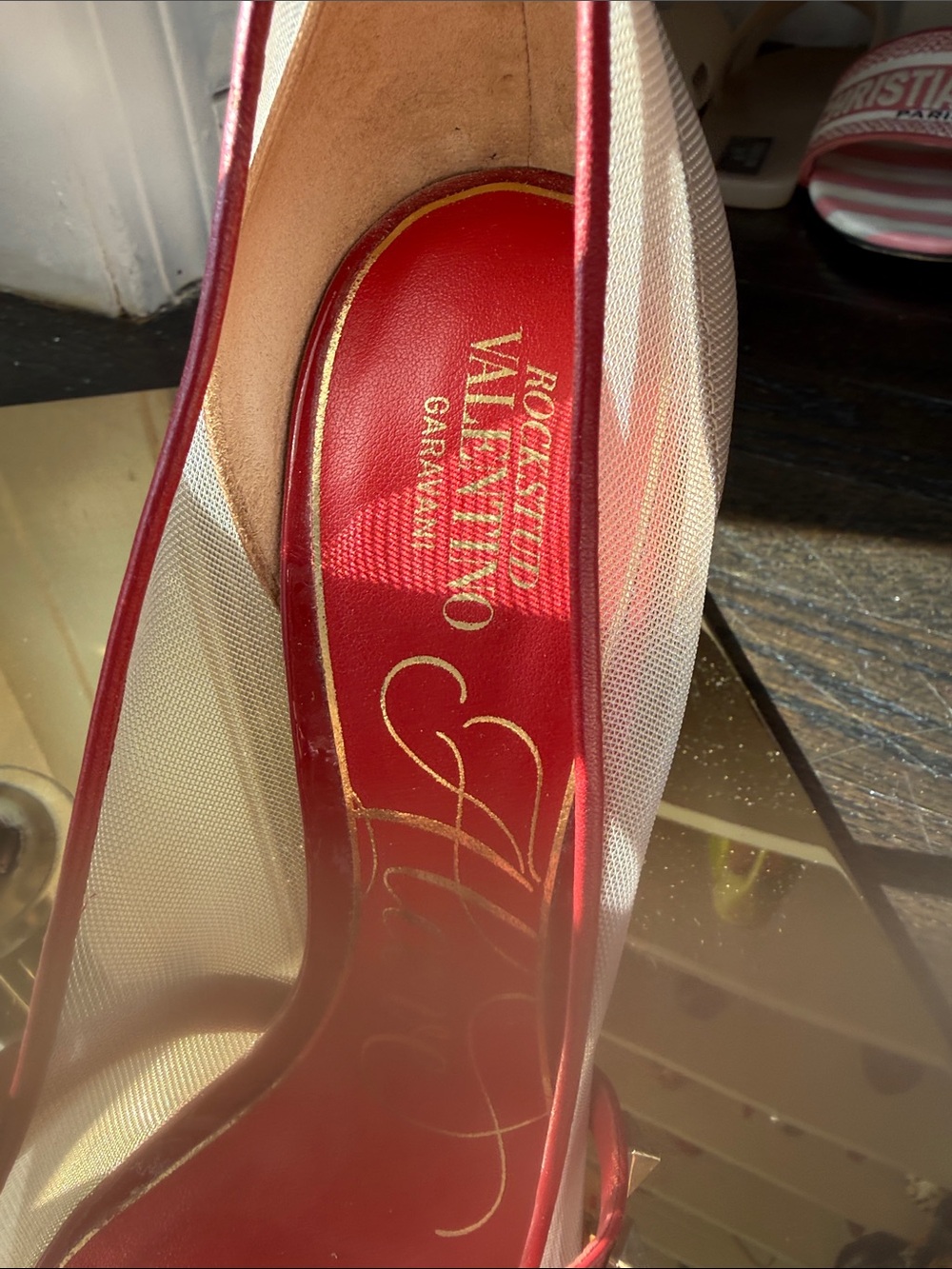 Valentino Garavani red and Gold Studded Pointed-Toe Flats - Picture 12 of 13